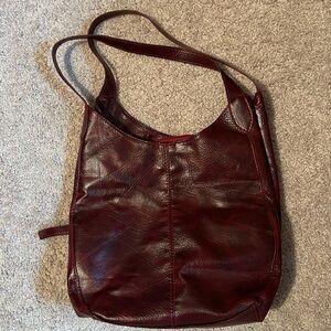 Burgundy Jingpin Shoulder Bag with 2 side pockets, large center pocket